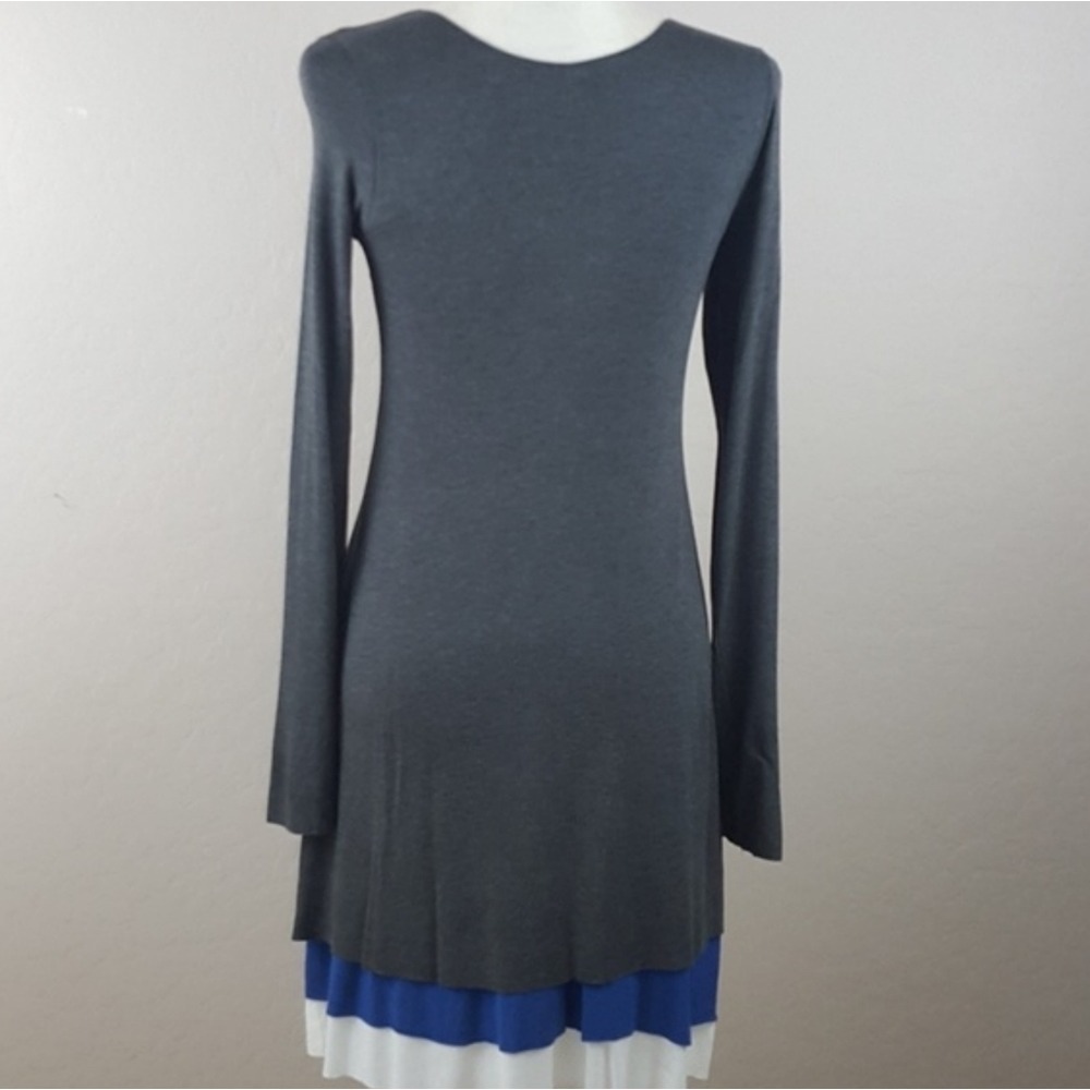 Bailey 44 Y2K Colorblock Layered Hem Fit Flare Long Sleeve Dress Grey Blue‎ S - Picture 3 of 6